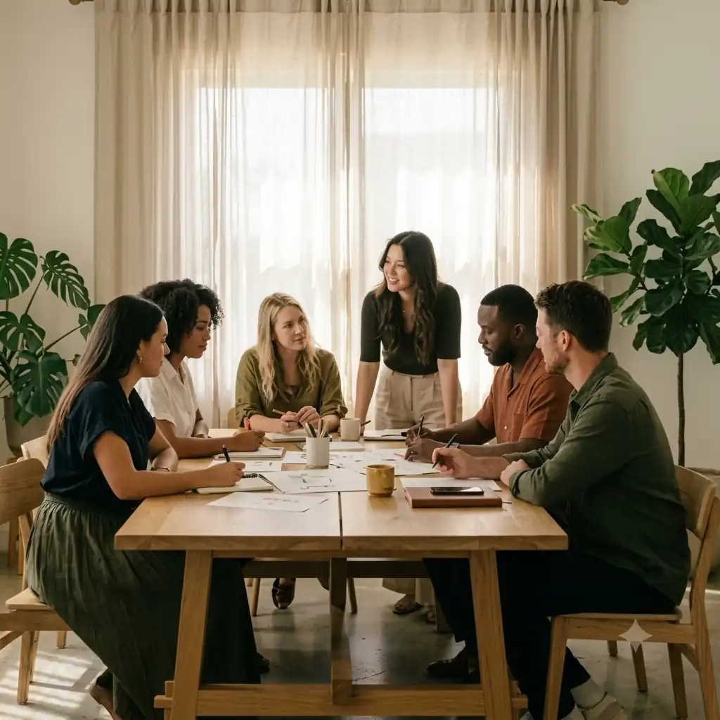 Small business team working through B Corp requirements together